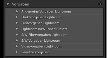 Lightroom Presets im Entwicklen Modul